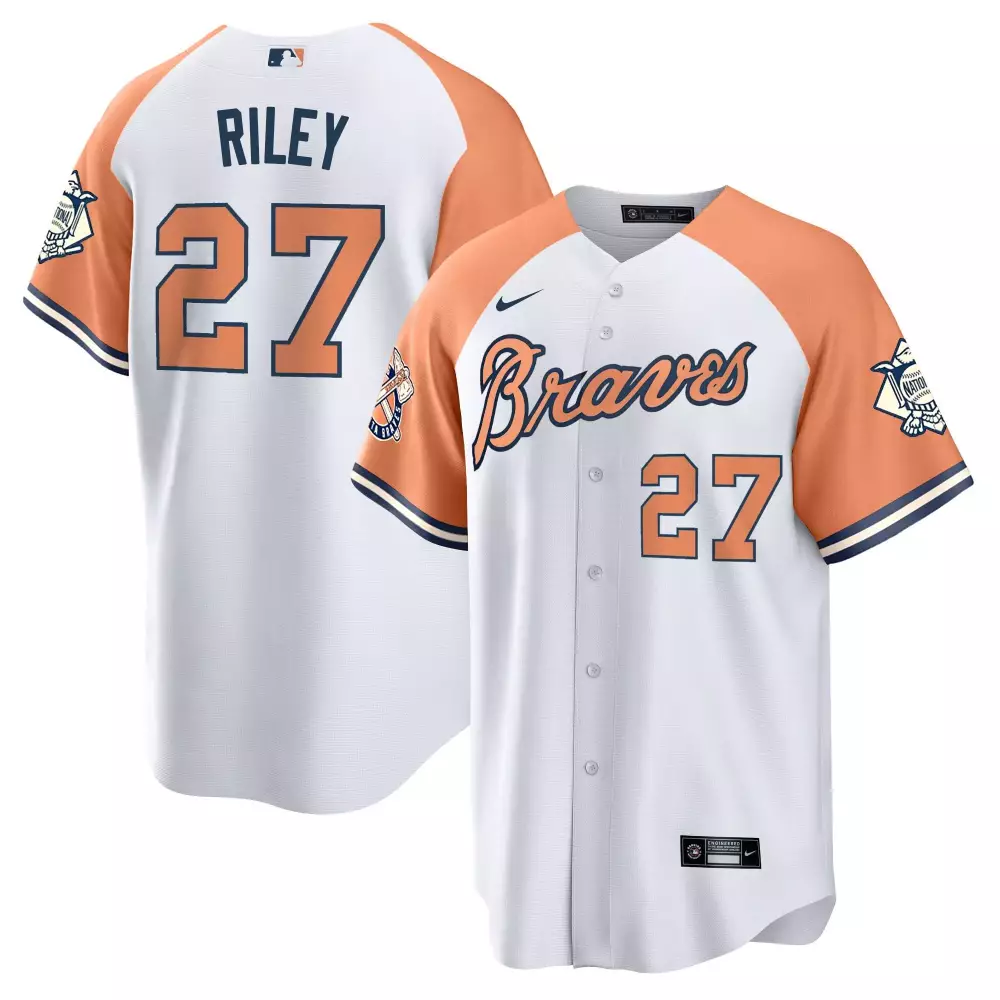 Riley 27 Atlanta Braves Men's Peaches N Cream Stitched Jersey | 2023 with Name Patch | Great Gift Idea for Fans | For Men, Women & Youth