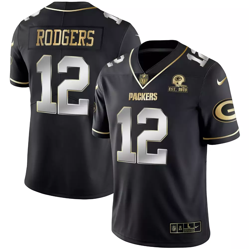 Rodgers 12 Green Bay Packers 2023 Stitched Jersey | Black Name Patch | Replica Fan Gear | For Men, Women & Youth