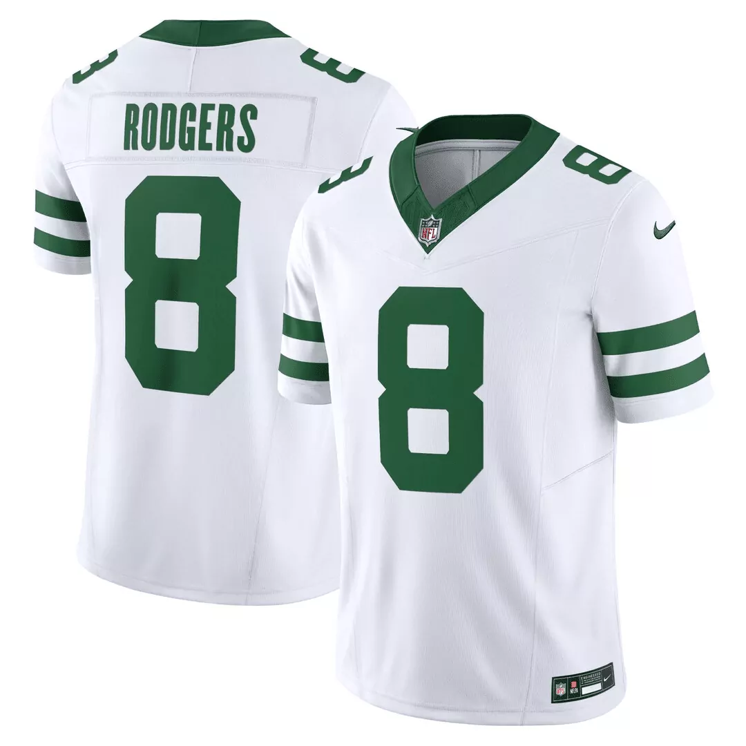 rodgers 8 men s white new york jets stitched jersey 2023 name patch