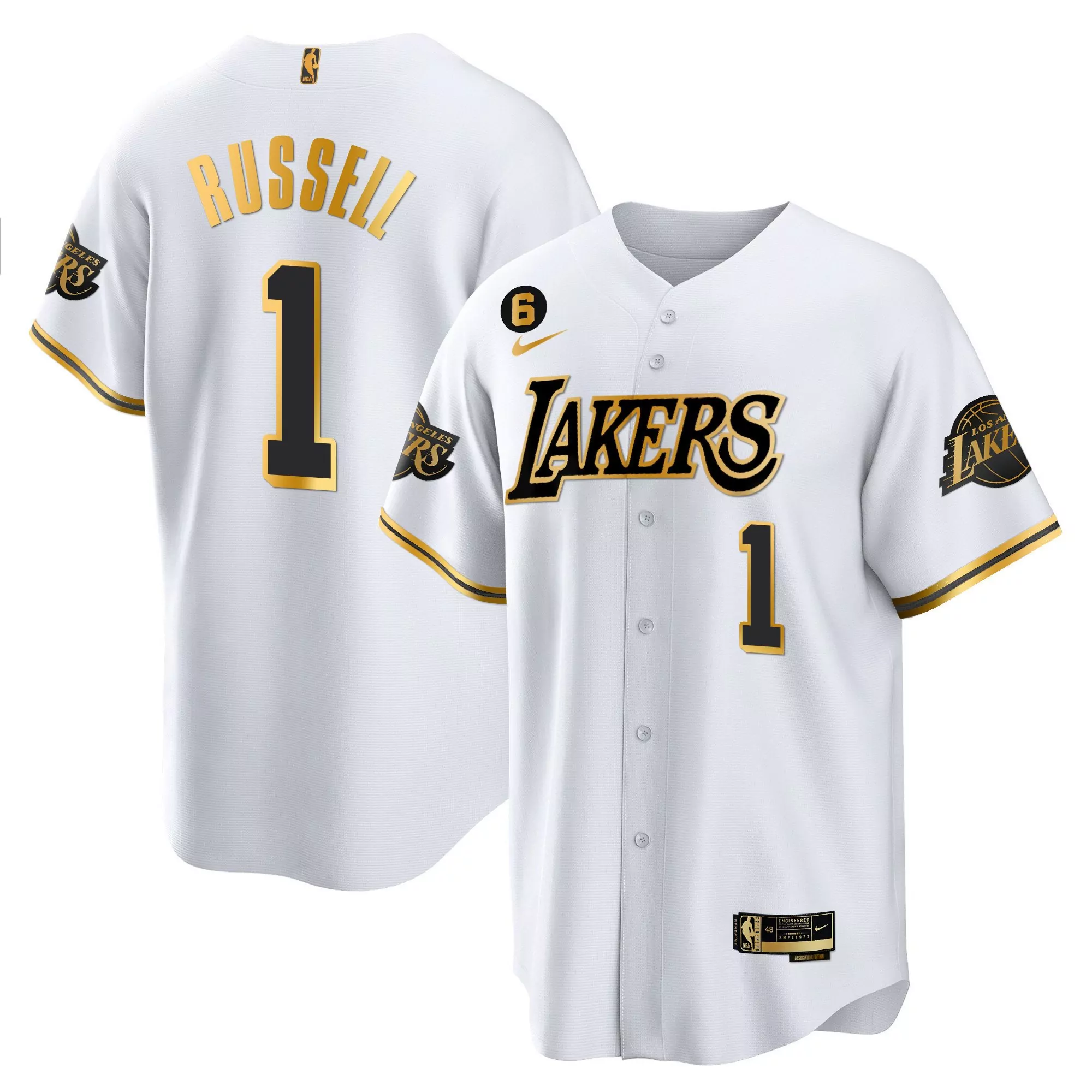 russell 1 los angeles lakers men s white stitched jersey name patch 2023