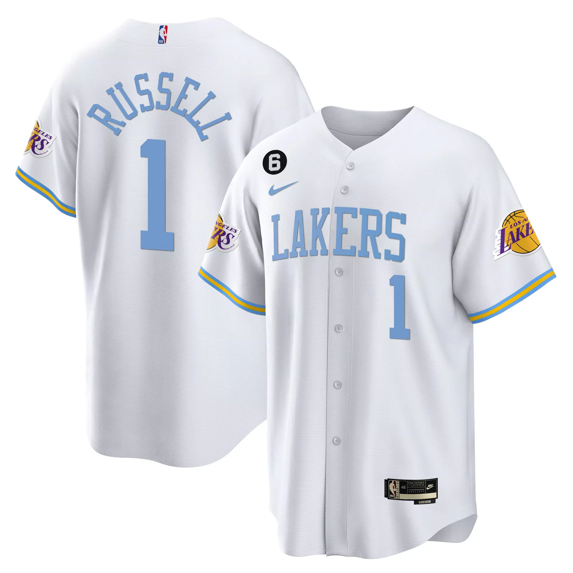 russell 1 los angeles lakers men s white stitched jersey name patch 2023