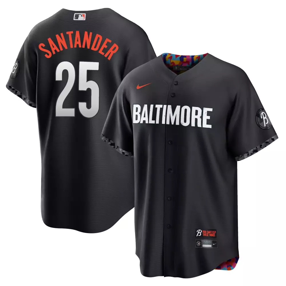 santander 25 baltimore orioles 2023 city connect men s black jersey all stitched name patch
