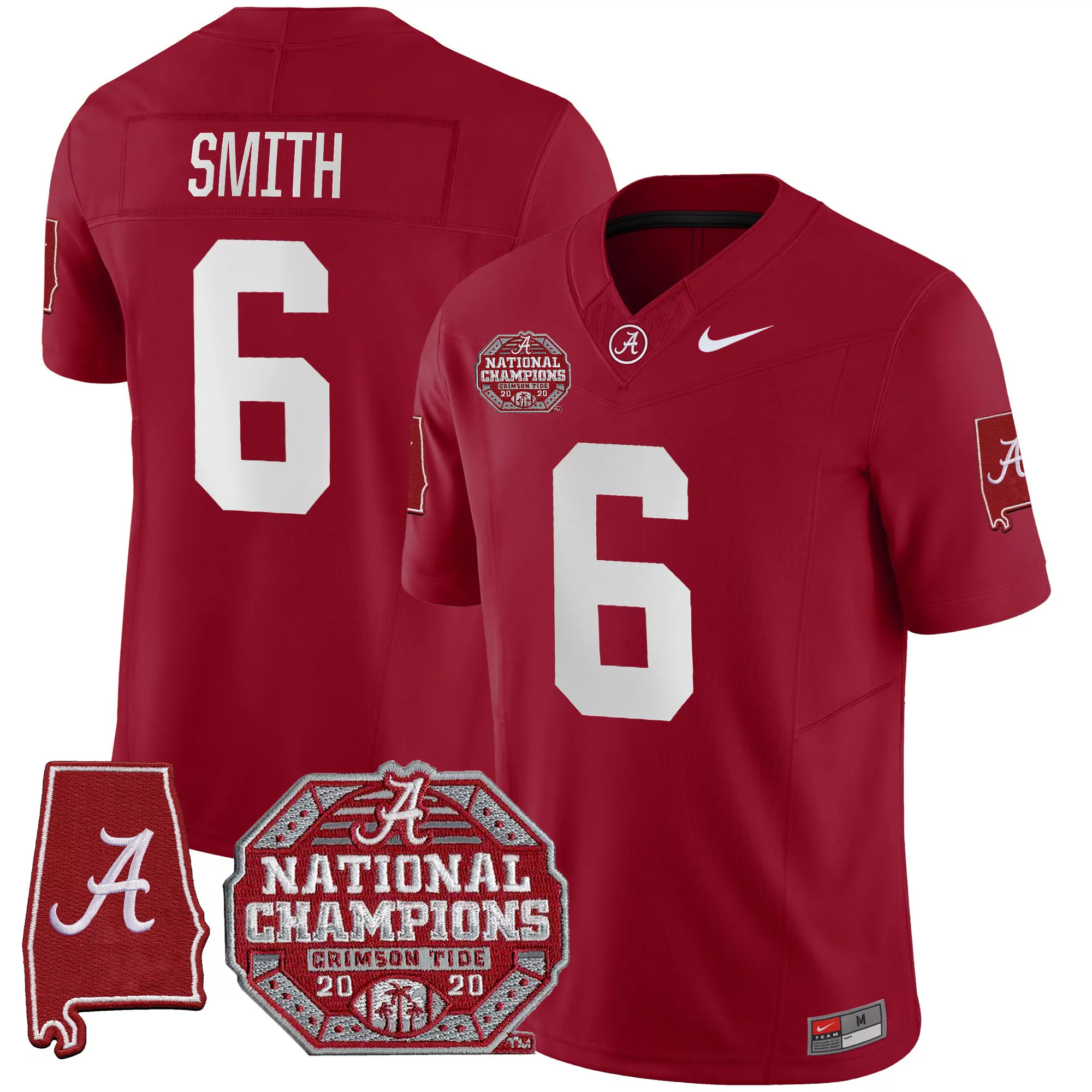 smith 6 alabama crimson tide men s red stitched jersey name patch national champions 2020