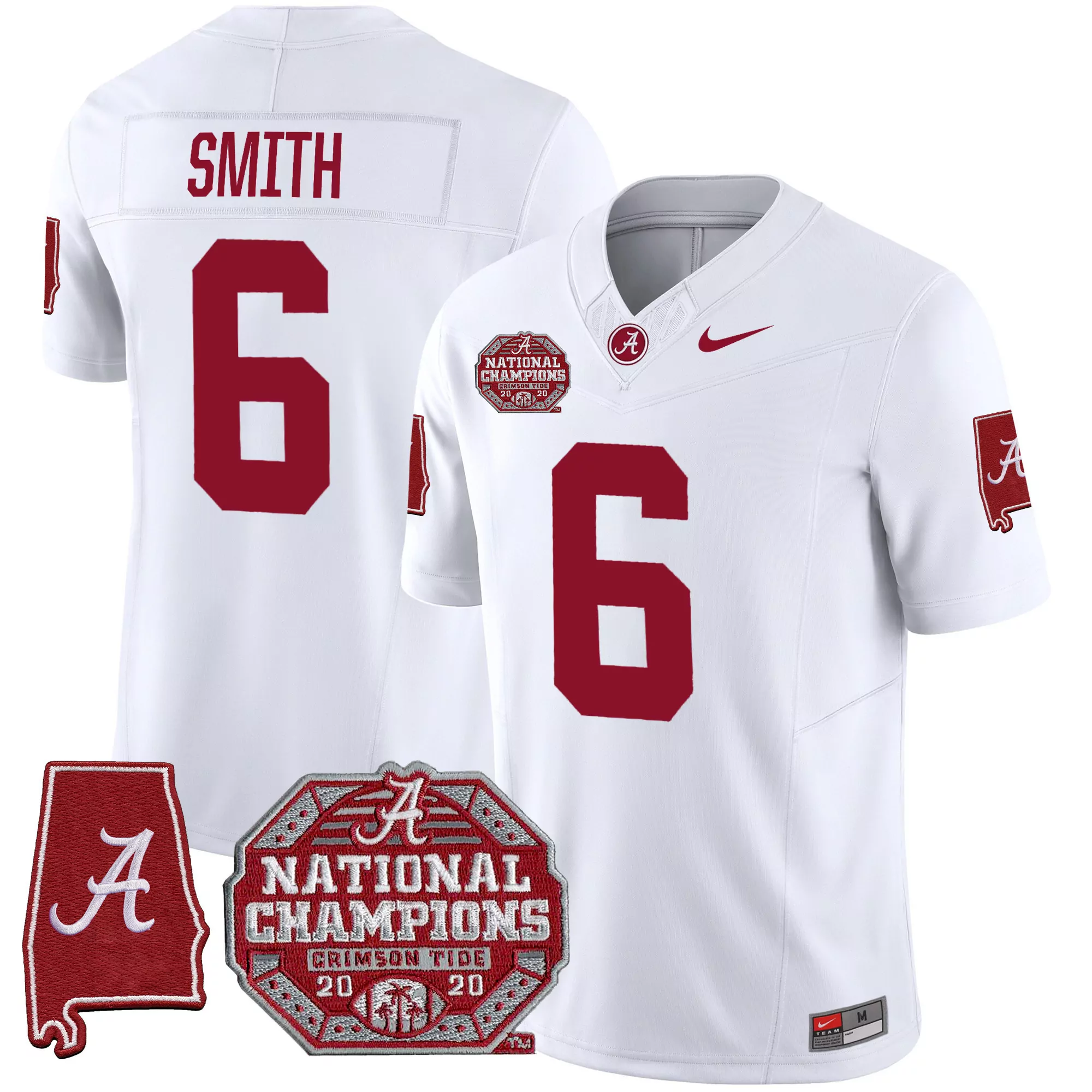 smith 6 alabama crimson tide men s red stitched jersey name patch national champions 2020