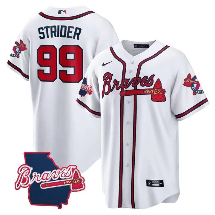 Strider 99 Atlanta Braves Men's Stitched Jersey | White Navy Name Patch 2023 | For Men, Women & Youth