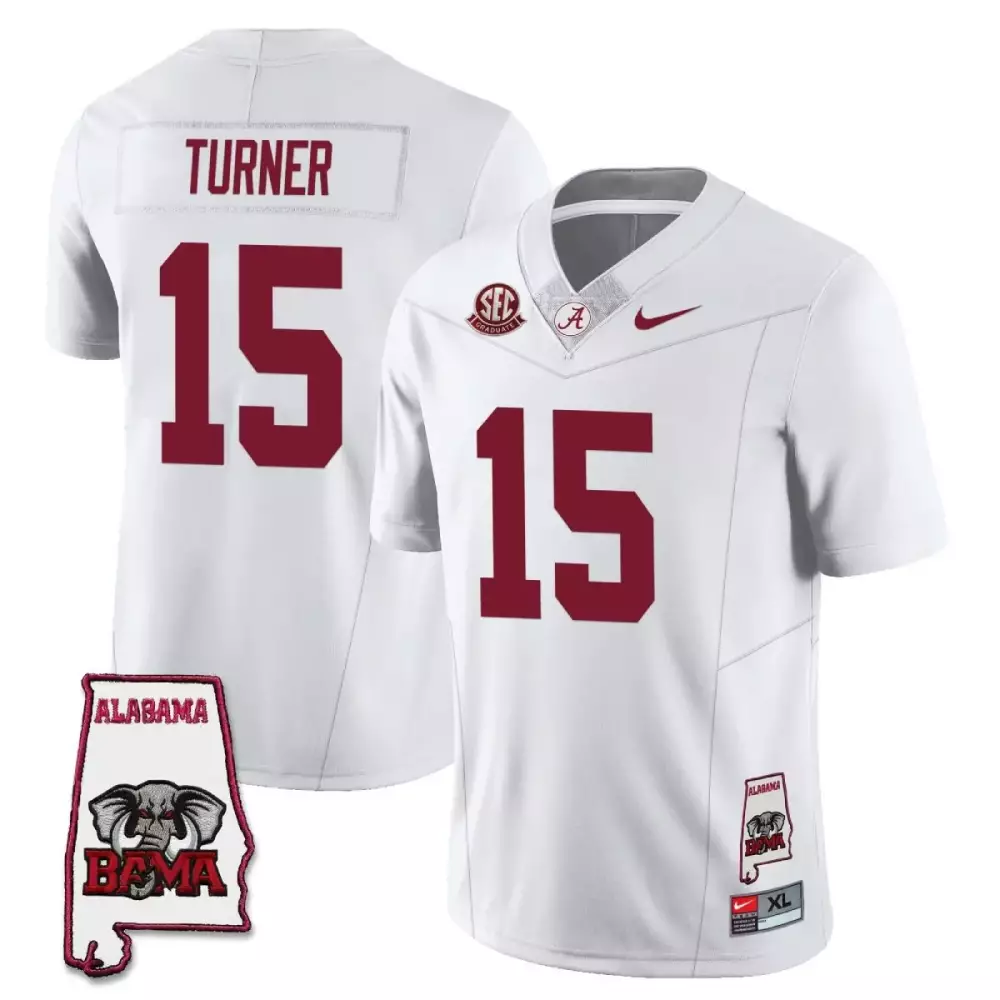 Turner 15 Alabama Crimson Tide Men's Red Stitched Jersey | 2023 Name Patch Edition | Fan Gear for Game Day | For Men, Women & Youth