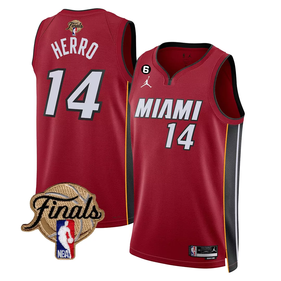 tyler herro 14 men s miami heat 2023 finals patch collection jersey all stitched yellow