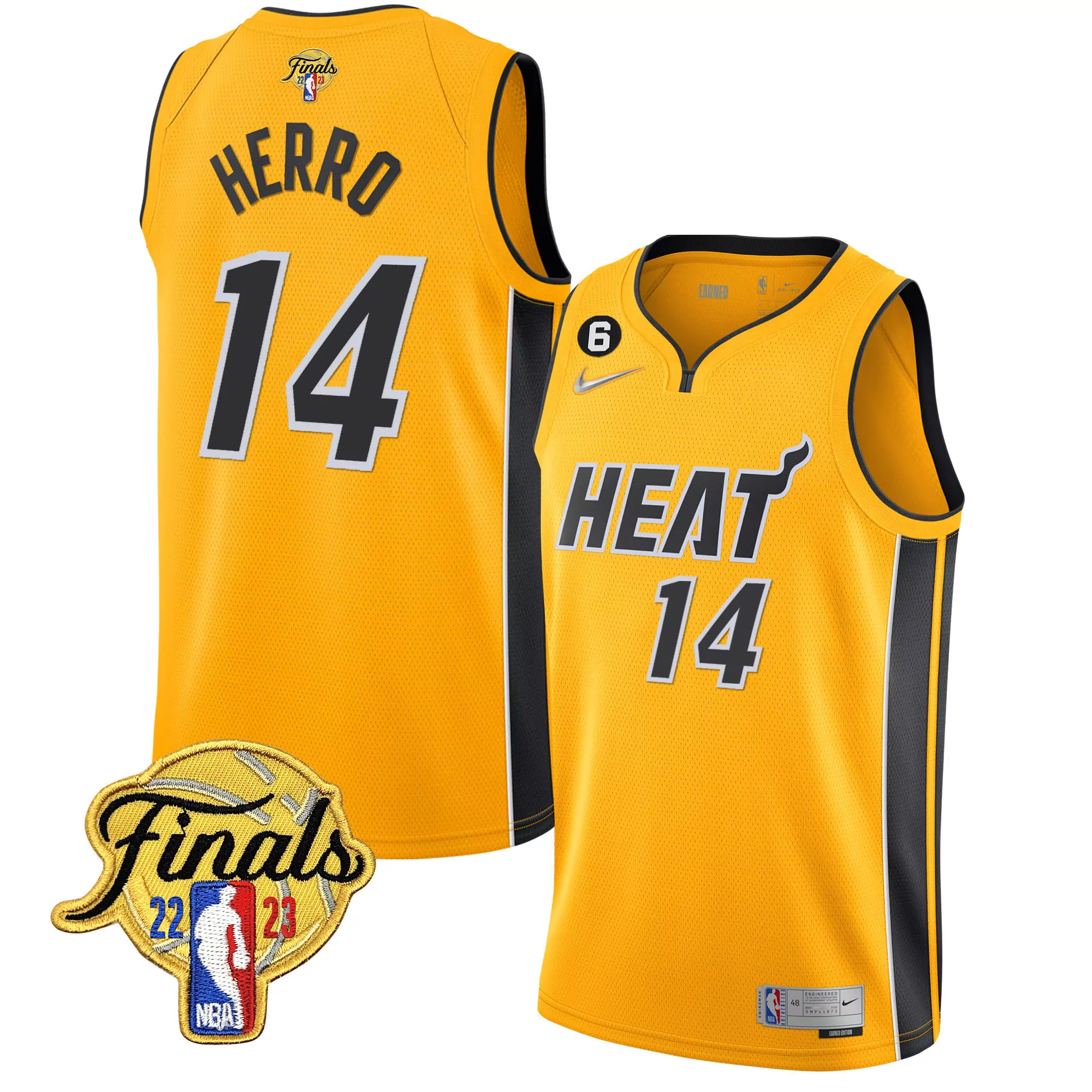tyler herro 14 men s miami heat 2023 finals patch collection jersey all stitched yellow