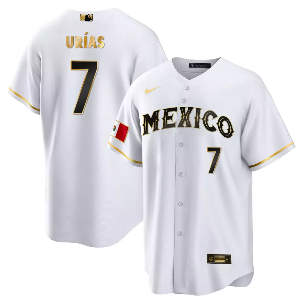 urias 7 men s white mexico 2023 cool base stitched jersey with name patch