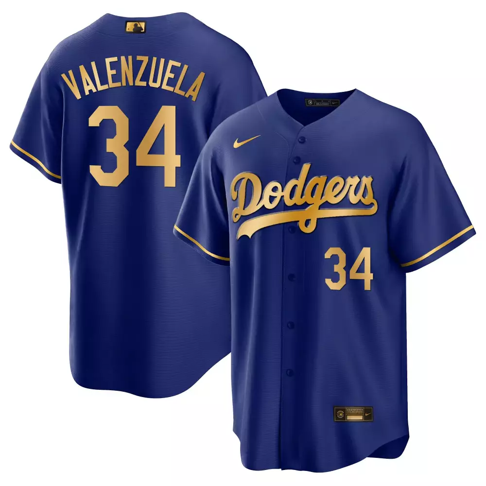 valenzuela 34 men s los angeles dodgers blue all stitched jersey name patch 2023