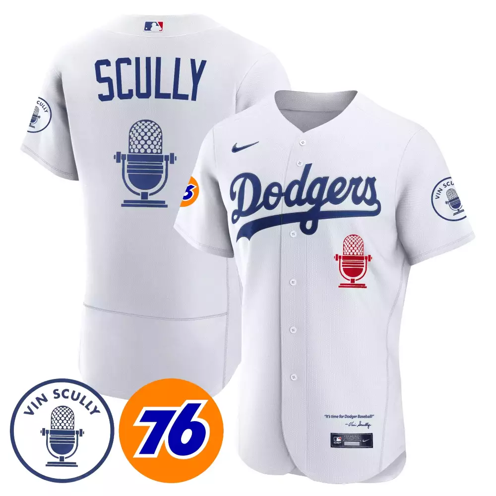 Vin Scully Dodgers 76 White Stitched Jersey | 2023 Style | Perfect Fan Gear for Game Day | For Men, Women & Youth