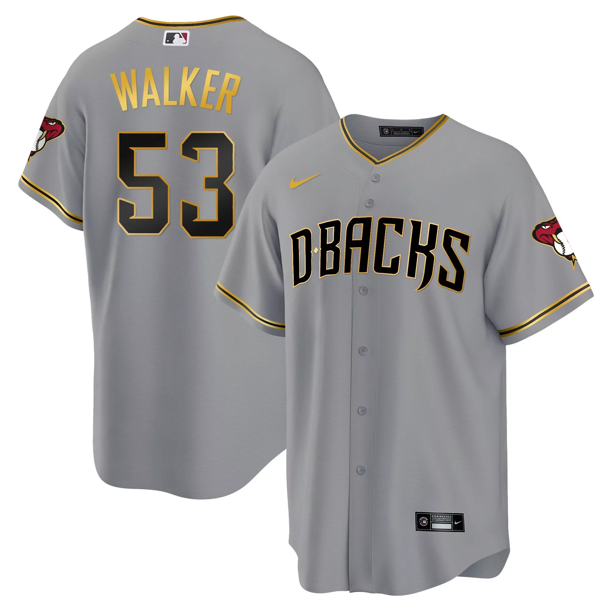 walker 53 men s arizona diamondbacks gray stitched jersey name patch 2023