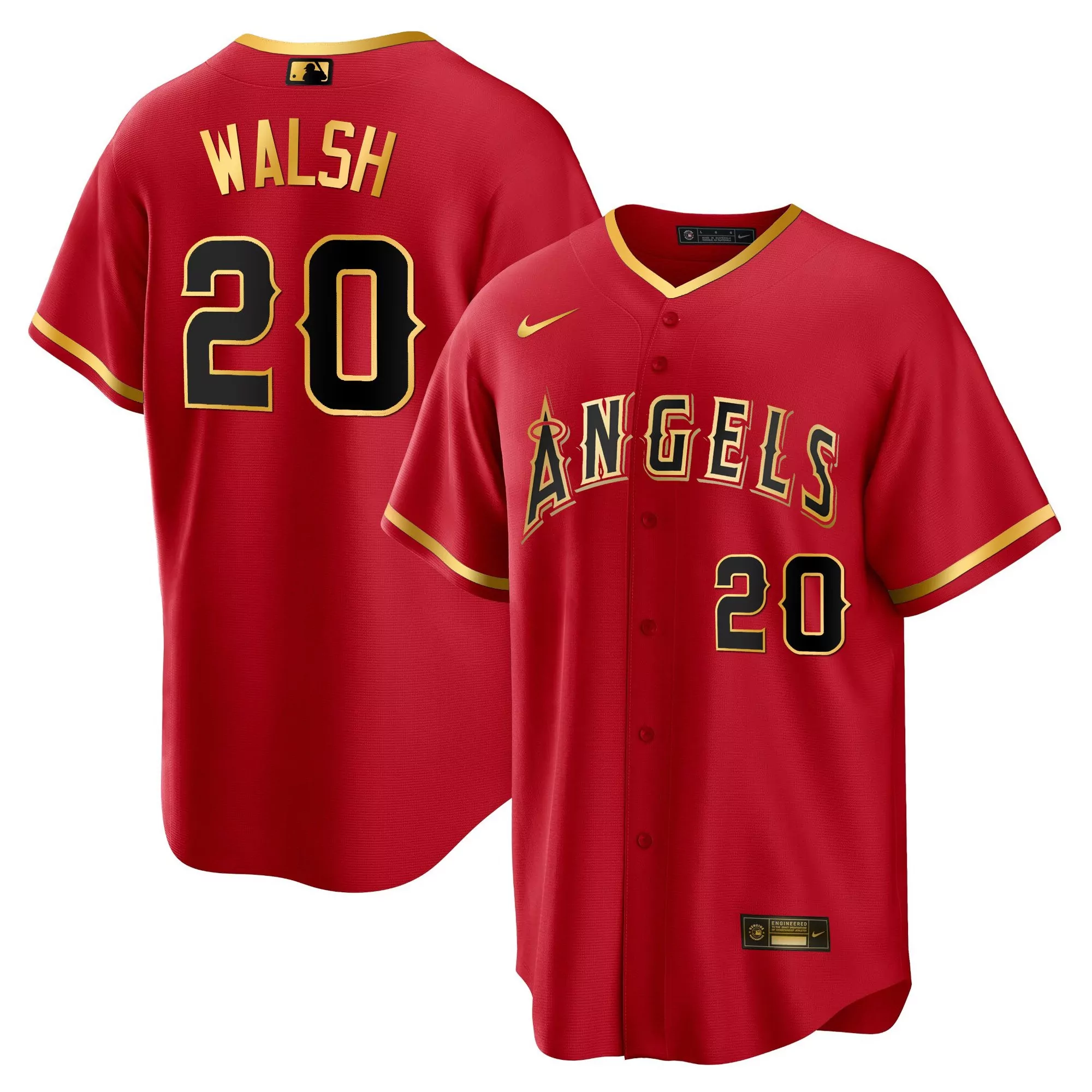 walsh 20 los angeles angels men s red all stitched jersey name patch 2023