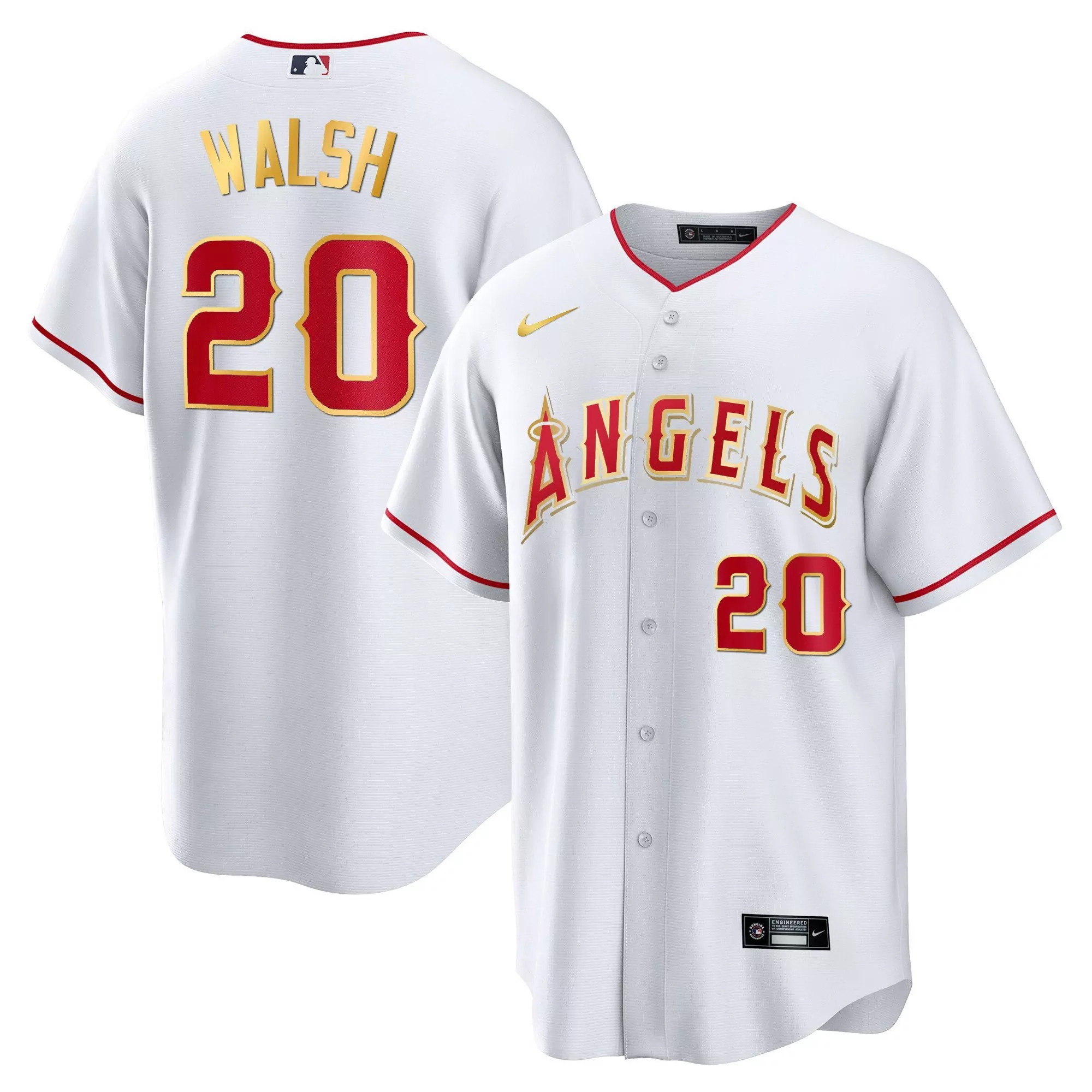 walsh 20 los angeles angels men s white all stitched jersey with name patch 2023