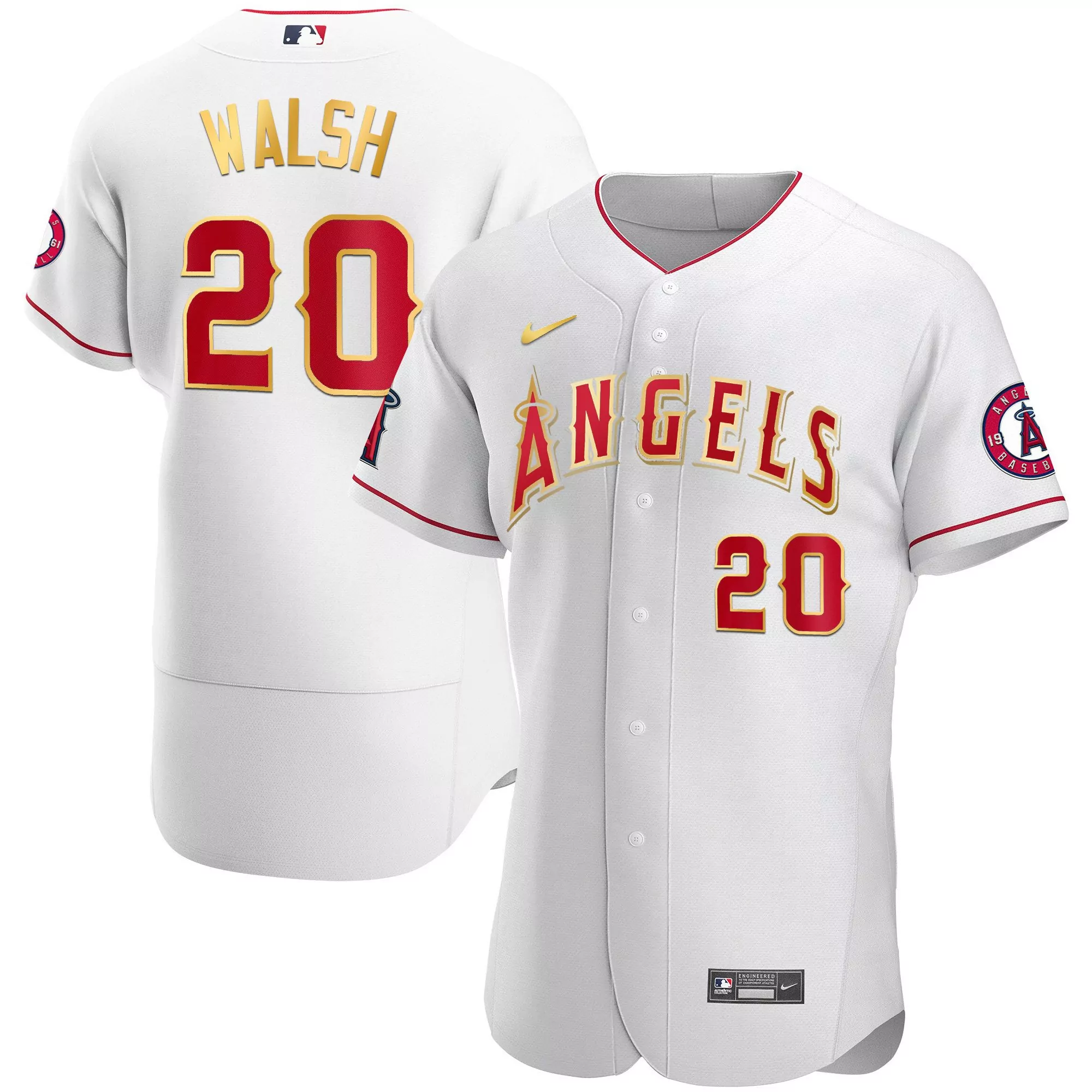 walsh 20 men s los angeles angels white stitched jersey name patch 2023