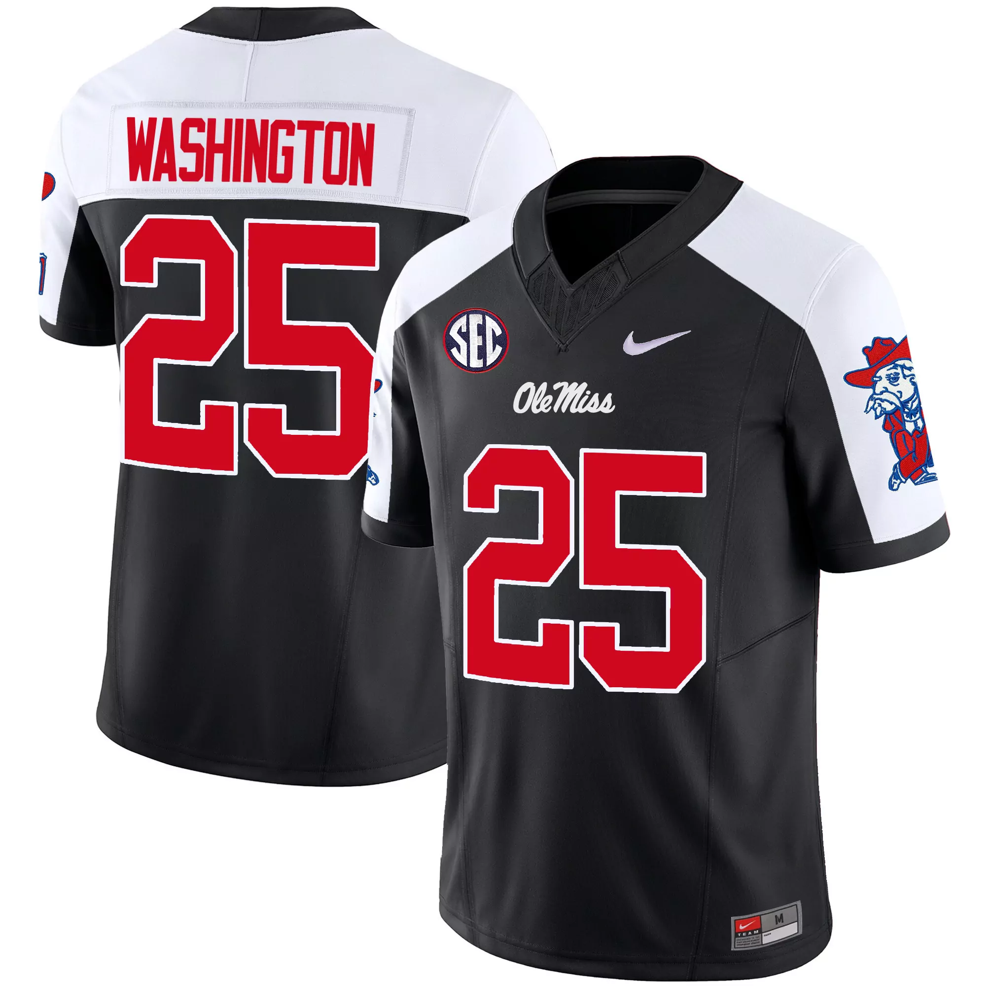 washington 25 ole miss rebels men s black stitched jersey 2023 with name patch