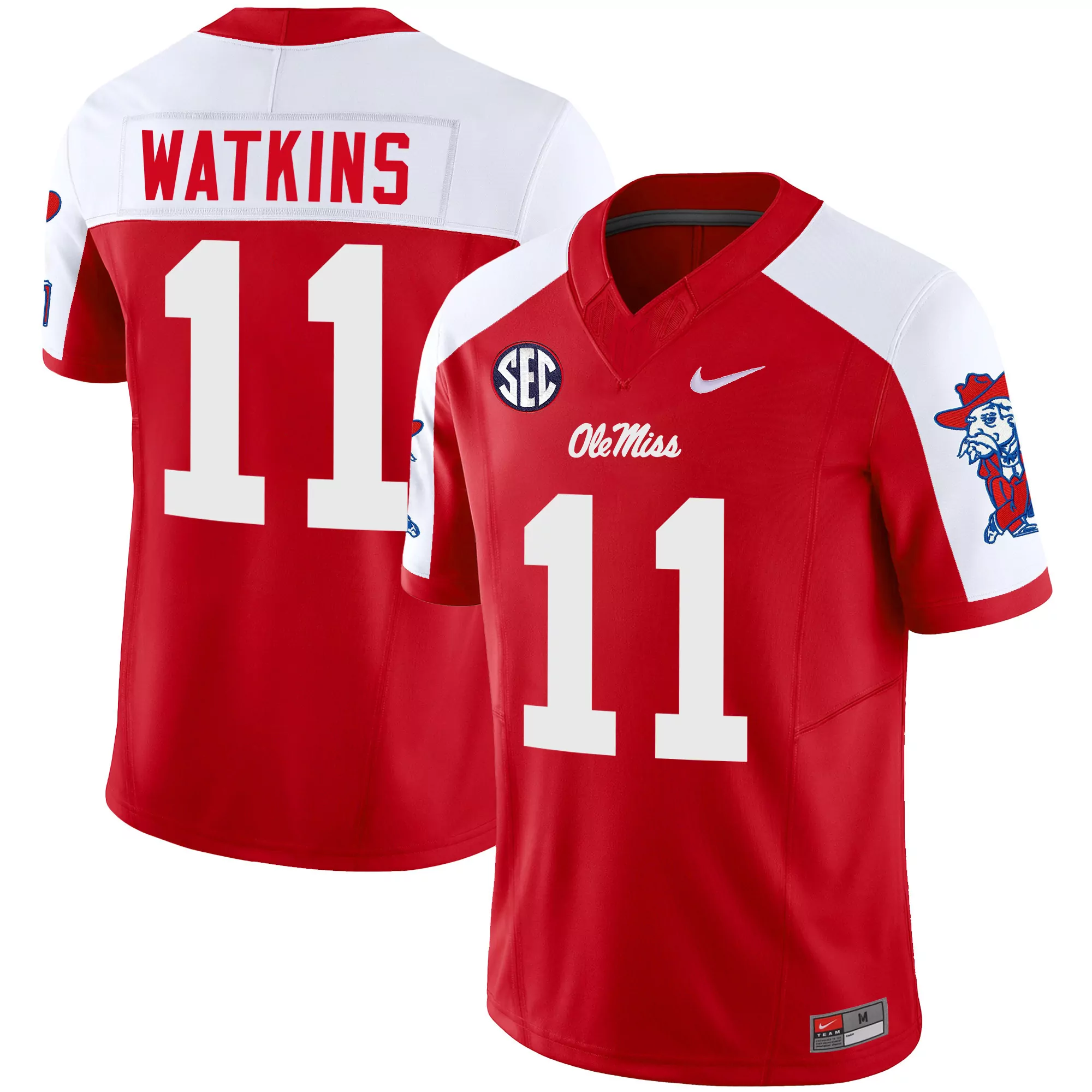 watkins 11 men s ole miss rebels 2023 red stitched jersey with name patch