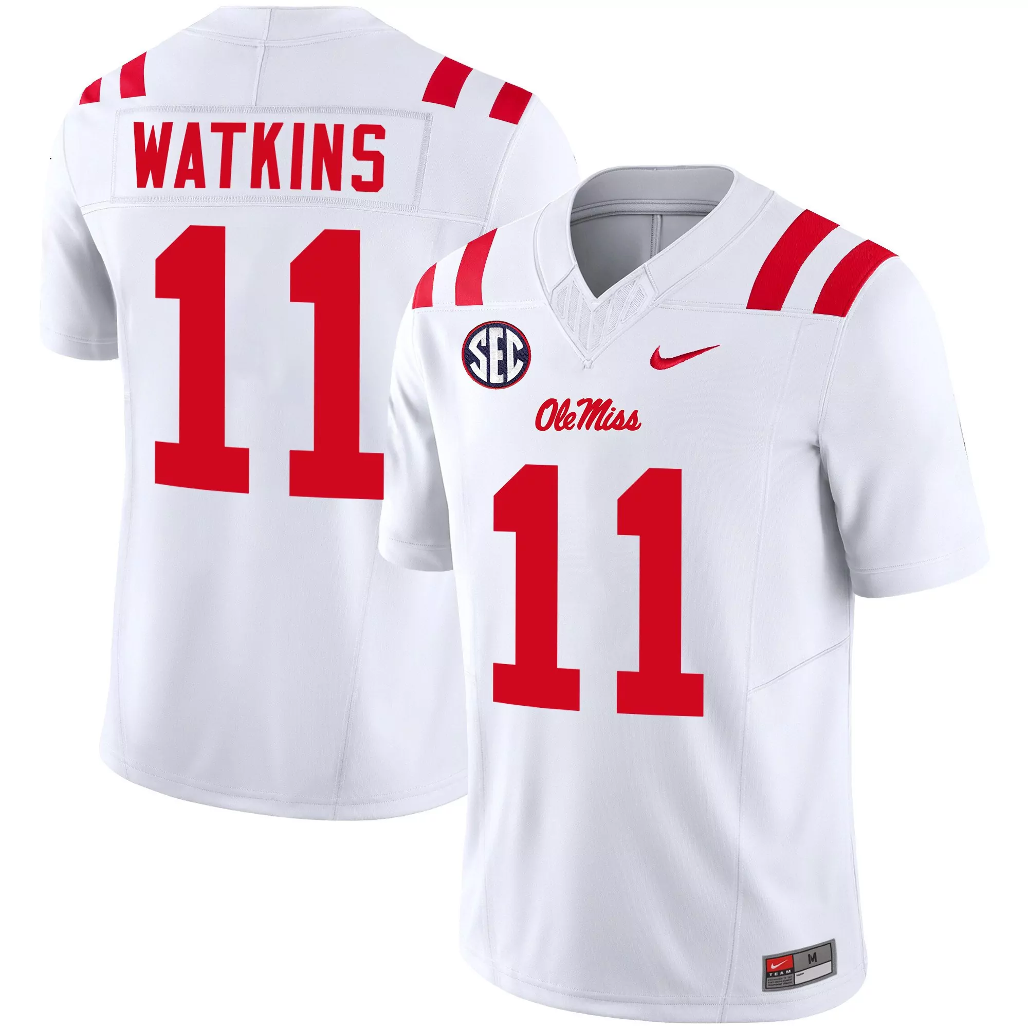 watkins 11 men s ole miss rebels 2023 red stitched jersey with name patch