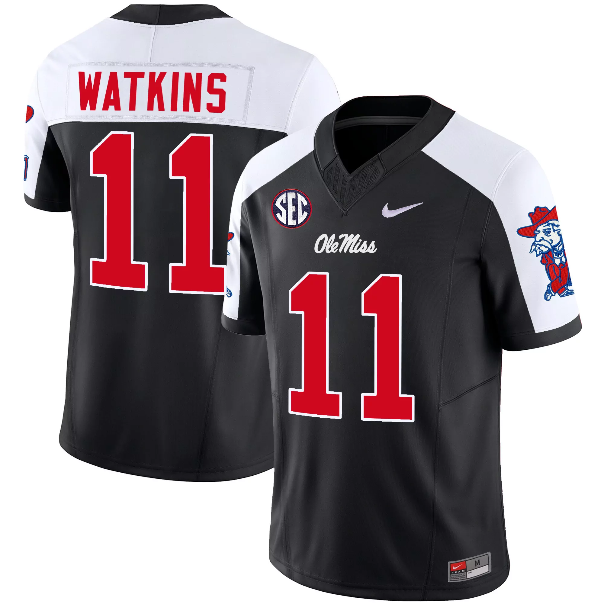 watkins 11 men s ole miss rebels 2023 red stitched jersey with name patch
