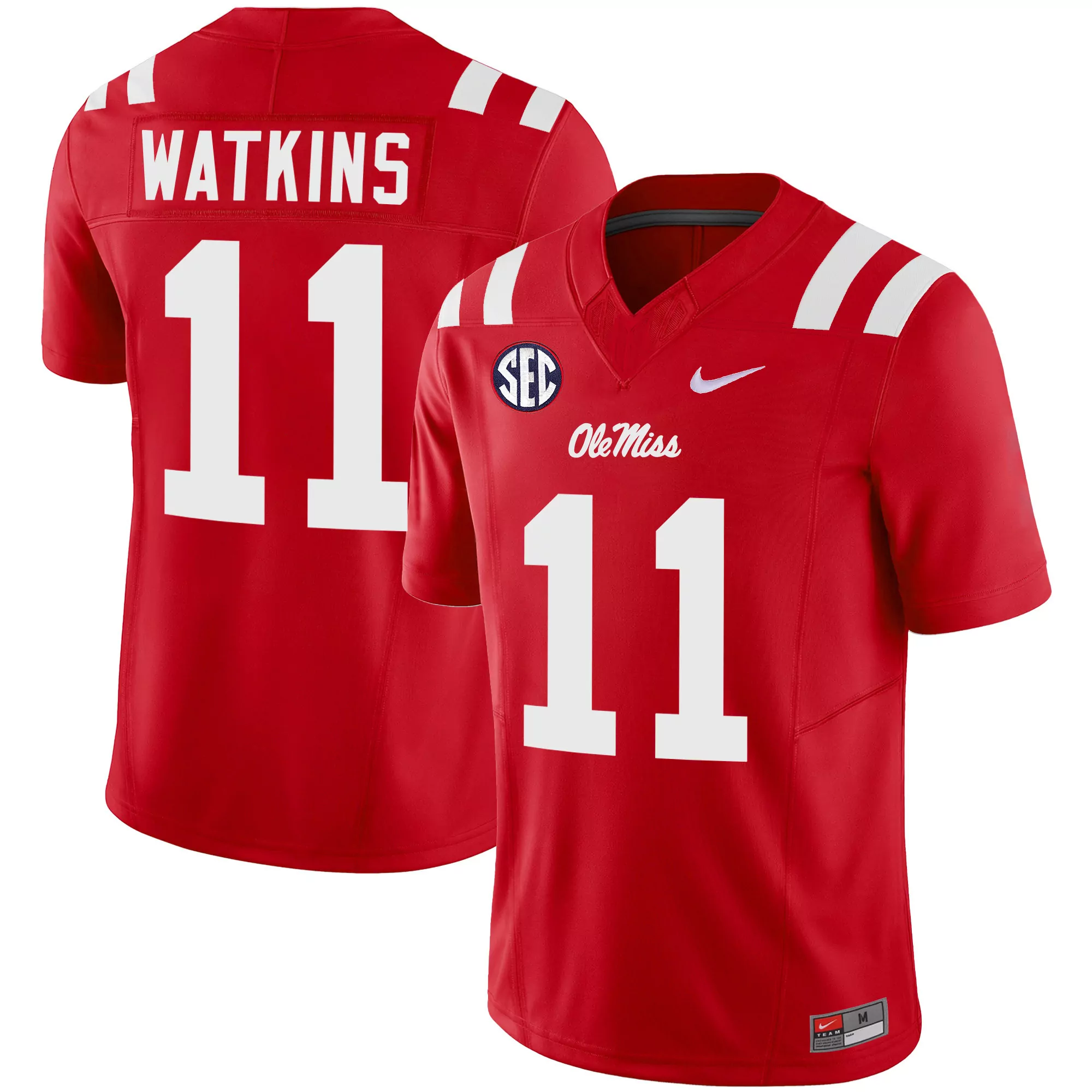 watkins 11 men s ole miss rebels 2023 red stitched jersey with name patch