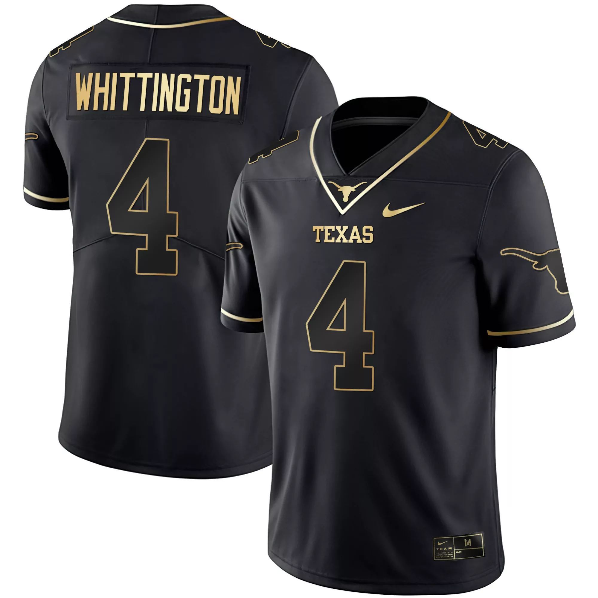 whittington 4 texas longhorns black stitched jersey men s 2023 name patch style