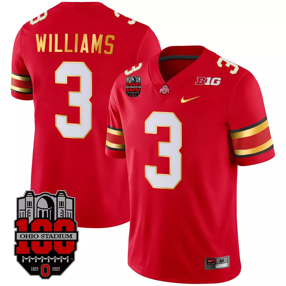 Williams 3 Ohio State Buckeyes Red Stitched Jersey | 2022 Name Patch | Replica Fan Gear | For Men, Women & Youth