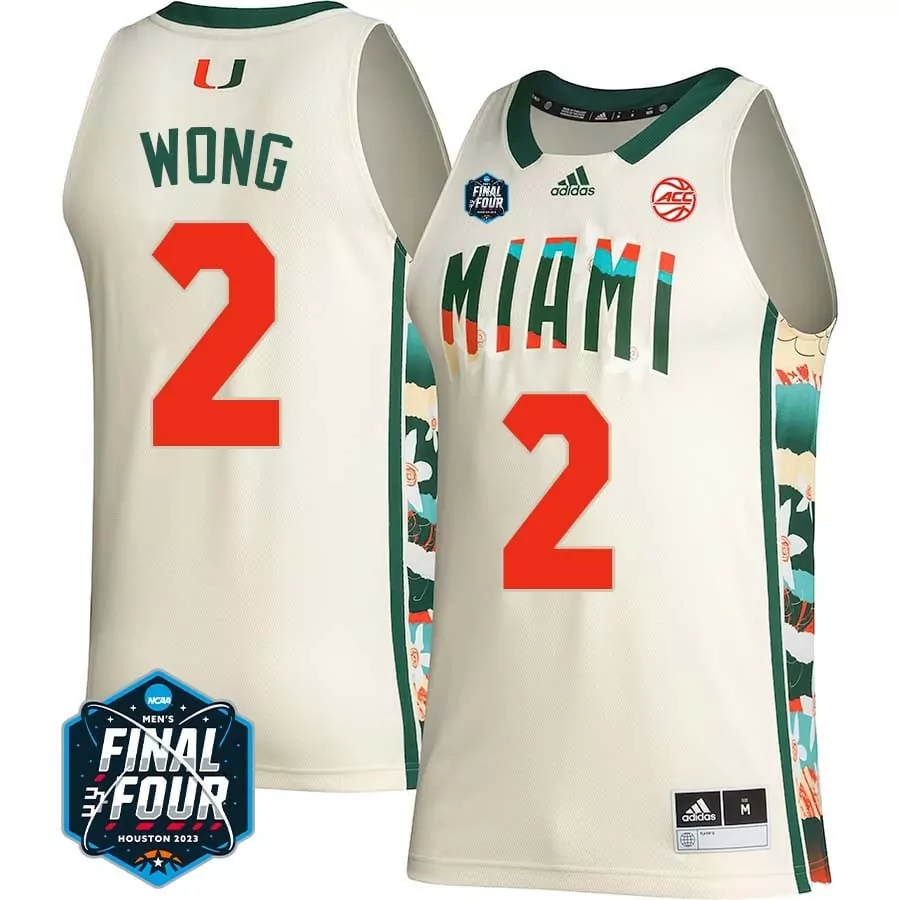 wong 2 miami hurricanes 2023 men s final four jersey all stitched cream color name patch
