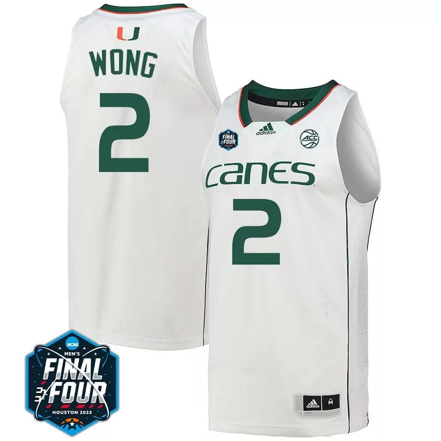 wong 2 miami hurricanes 2023 men s final four jersey all stitched cream color name patch