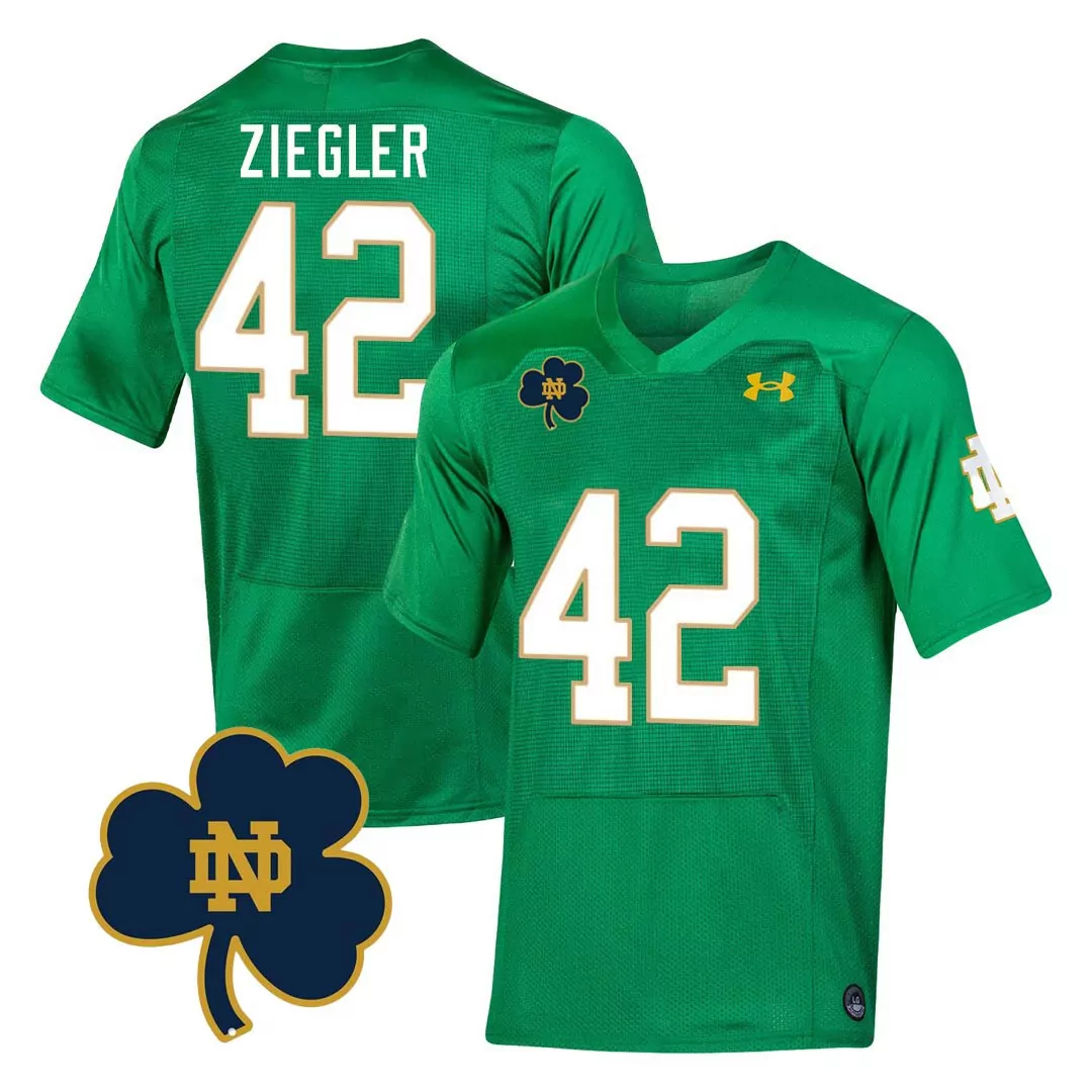 ziegler 42 men s notre dame green all stitched name patch jersey 2023