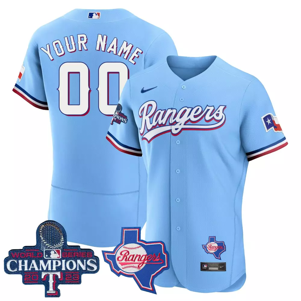 2023 World Series Champions Texas Rangers Custom Jersey | Light Blue All Stitched | Fan Gear for Men, Women & Youth