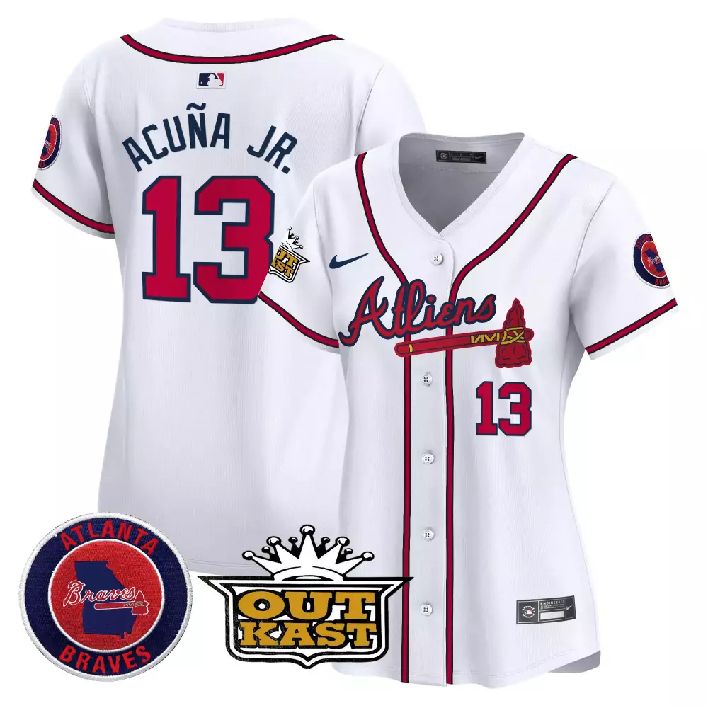 acua jr 13 atlanta braves white stitched jersey with name patch 2024 women s style