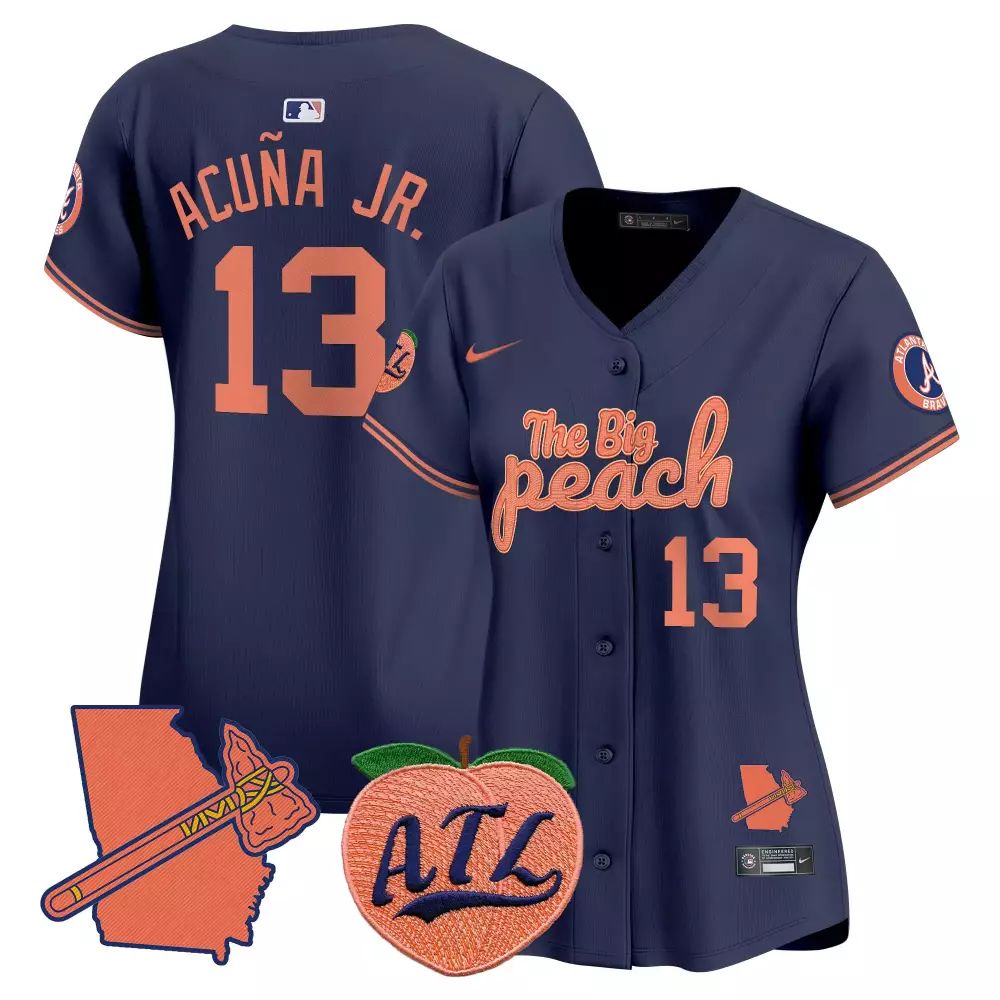 acua jr 13 atlanta braves women s navy the big peach all stitched vapor jersey