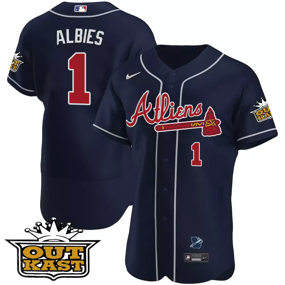 albies 1 atlanta braves navy all stitched jersey with name patch men s style 2023