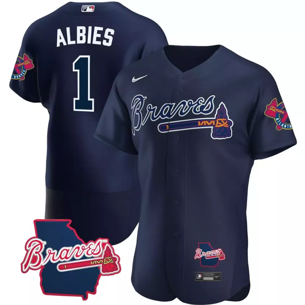 albies 1 atlanta braves navy all stitched jersey with name patch men s style 2023