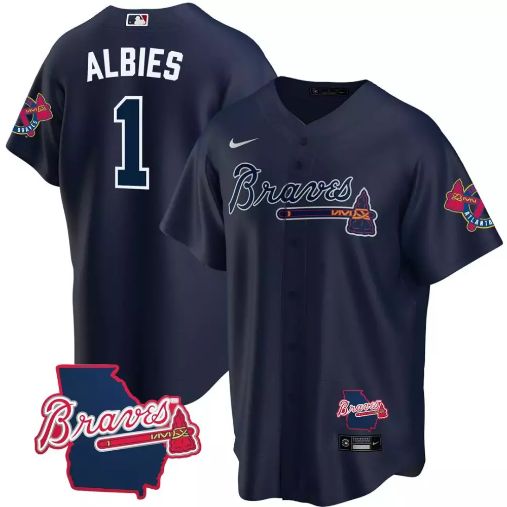 albies 1 atlanta braves navy all stitched jersey with name patch men s style 2023