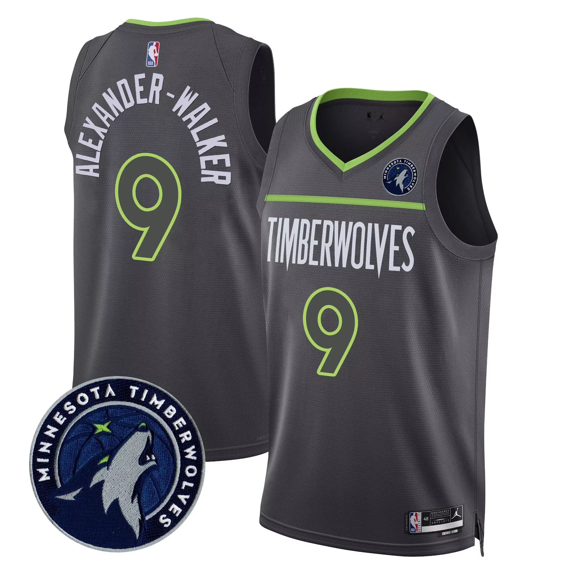 alexander walker 9 minnesota timberwolves black stitched jersey name patch men s style 2023 1