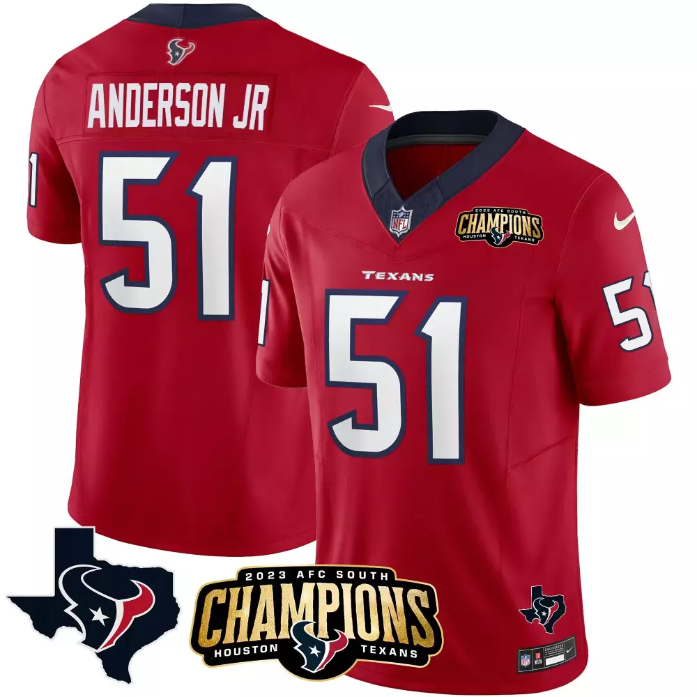 Anderson Jr. Houston Texans 2023 Red Stitched Vapor Jersey | AFC South Champions | Fan Gear for Men, Women & Youth