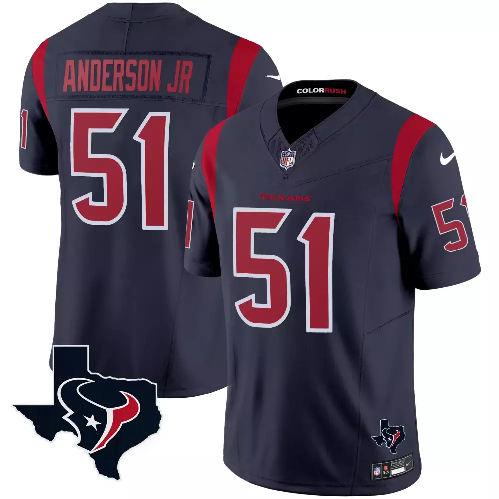 Anderson Jr 51 Houston Texans Color Rush Navy Jersey | All Stitched Men's Style Name Patch 2023 | For Men, Women & Youth