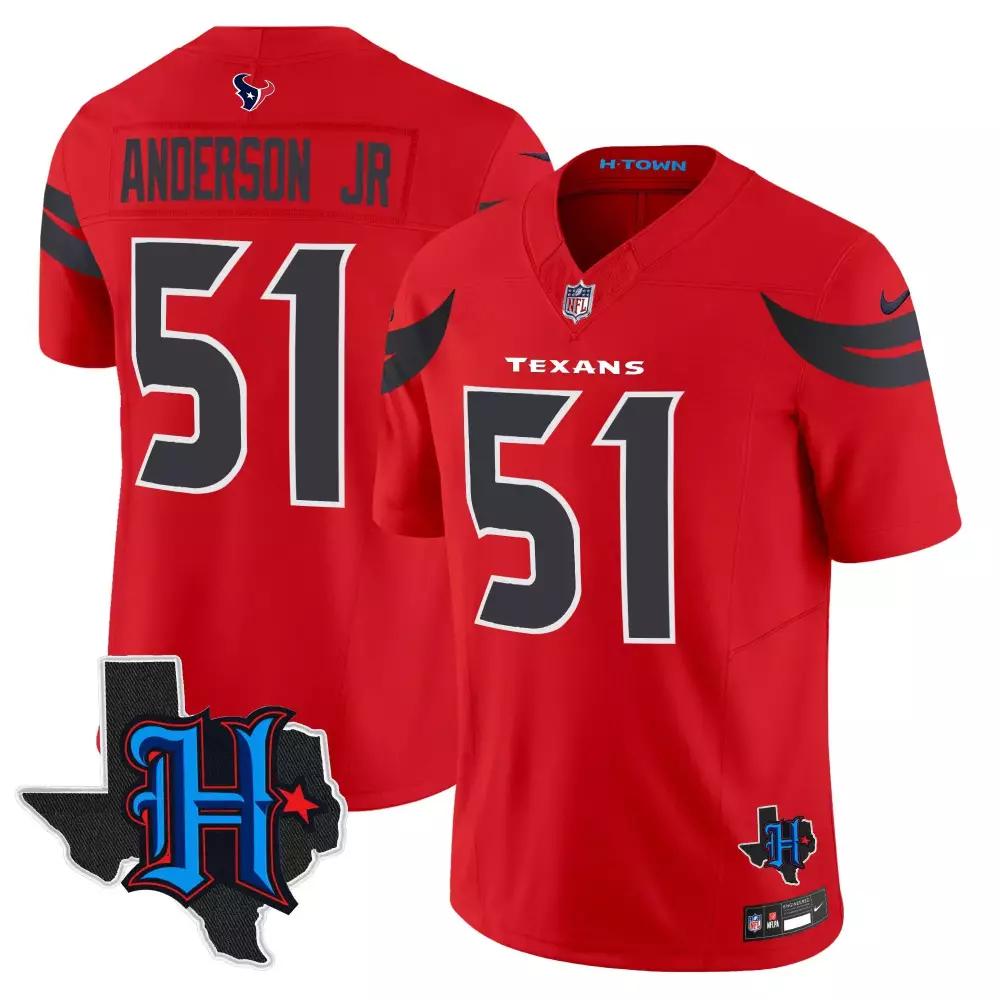 Anderson Jr. 51 Houston Texans Red Stitched Vapor Limited Jersey | 2024 Style | Fan Gear for Men, Women & Youth