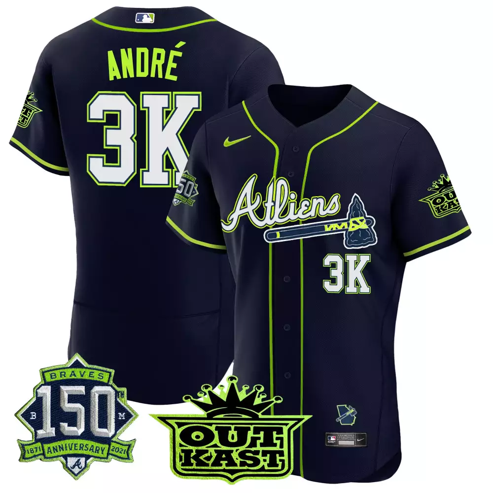 andr 3k atlanta braves navy jersey 2021 all stitched vapor outkast 150th anniversary