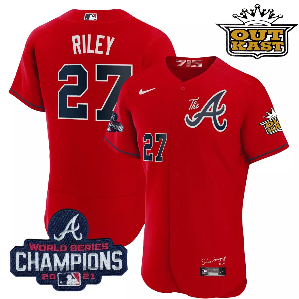 austin riley 27 atlanta braves red outkast all stitched vapor jersey 2023