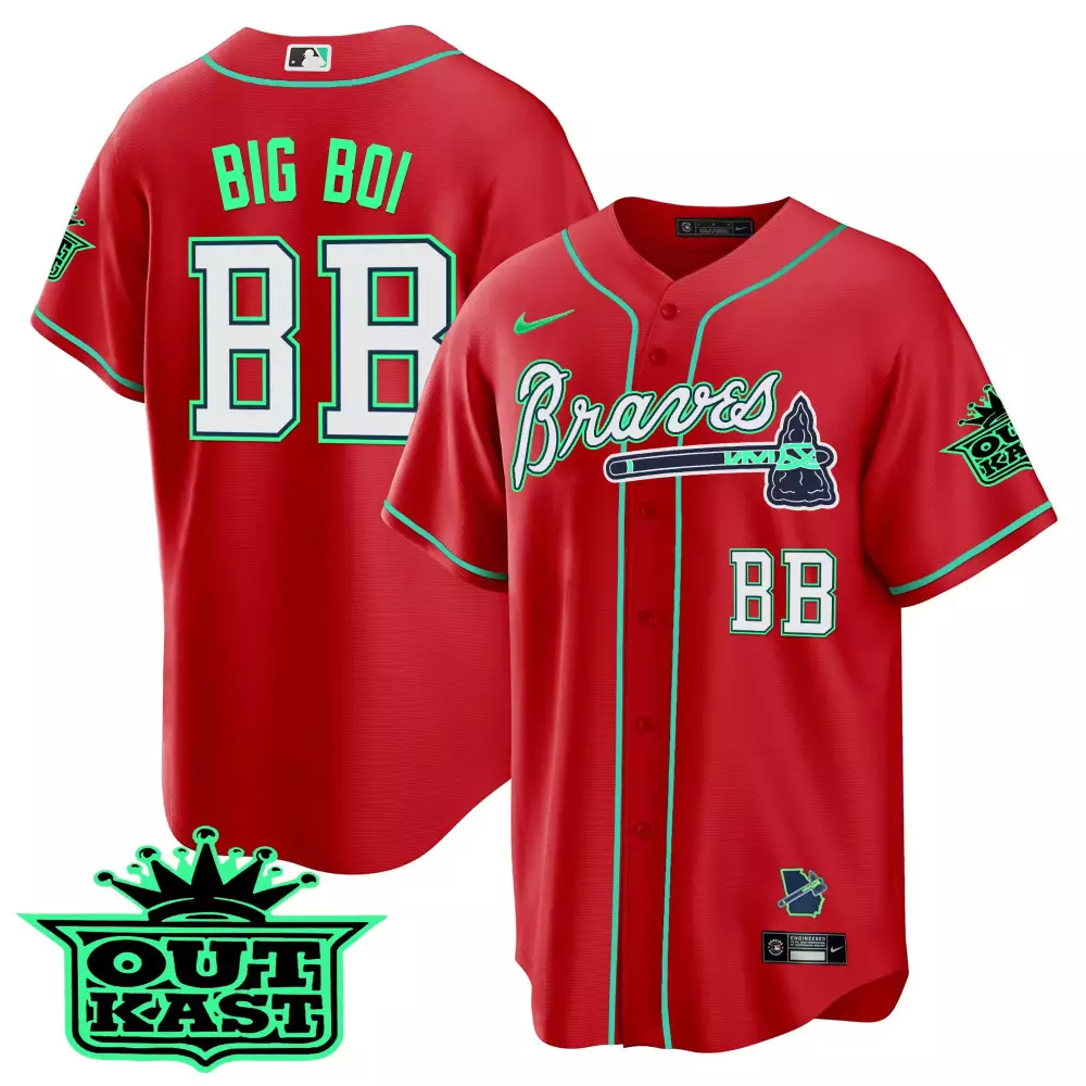Big Boi BB Atlanta Braves Red Outkast Vapor Jersey | All Stitched Design | Limited Edition Fan Gear | For Men, Women & Youth