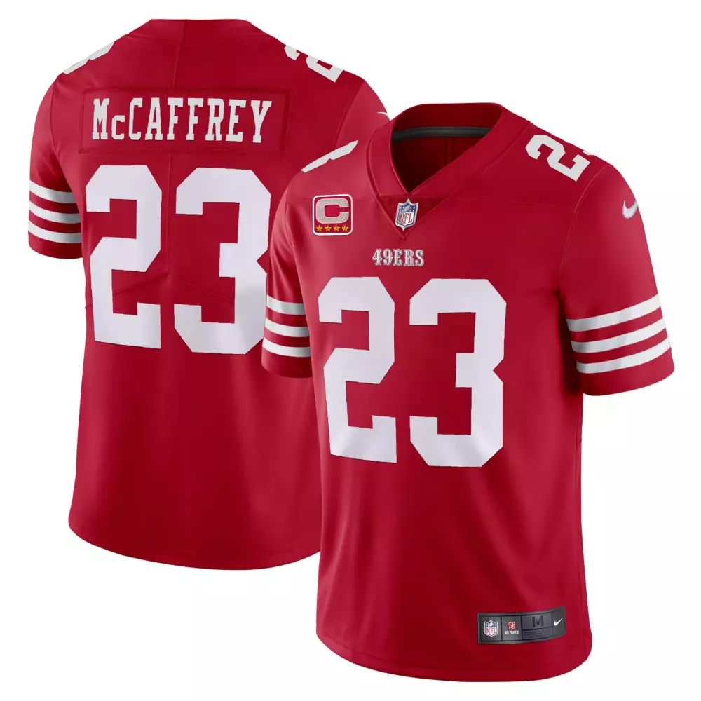 Christian McCaffrey 23 San Francisco 49ers Red All Stitched Vapor Jersey | 2023 Youth Edition | Fan Gear | For Men, Women & Youth