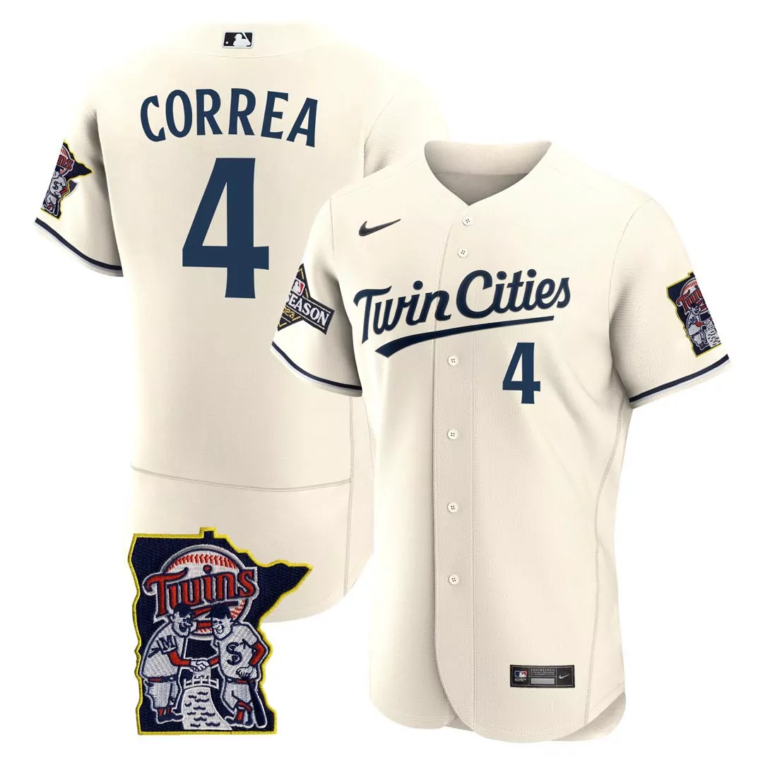 correa 4 minnesota twins cream flex base postseason patch jersey all stitched
