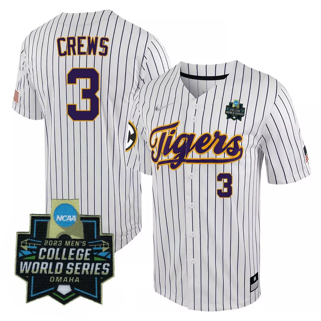 crews 3 lsu tigers 2023 men s college world series jersey white all stitched vapor