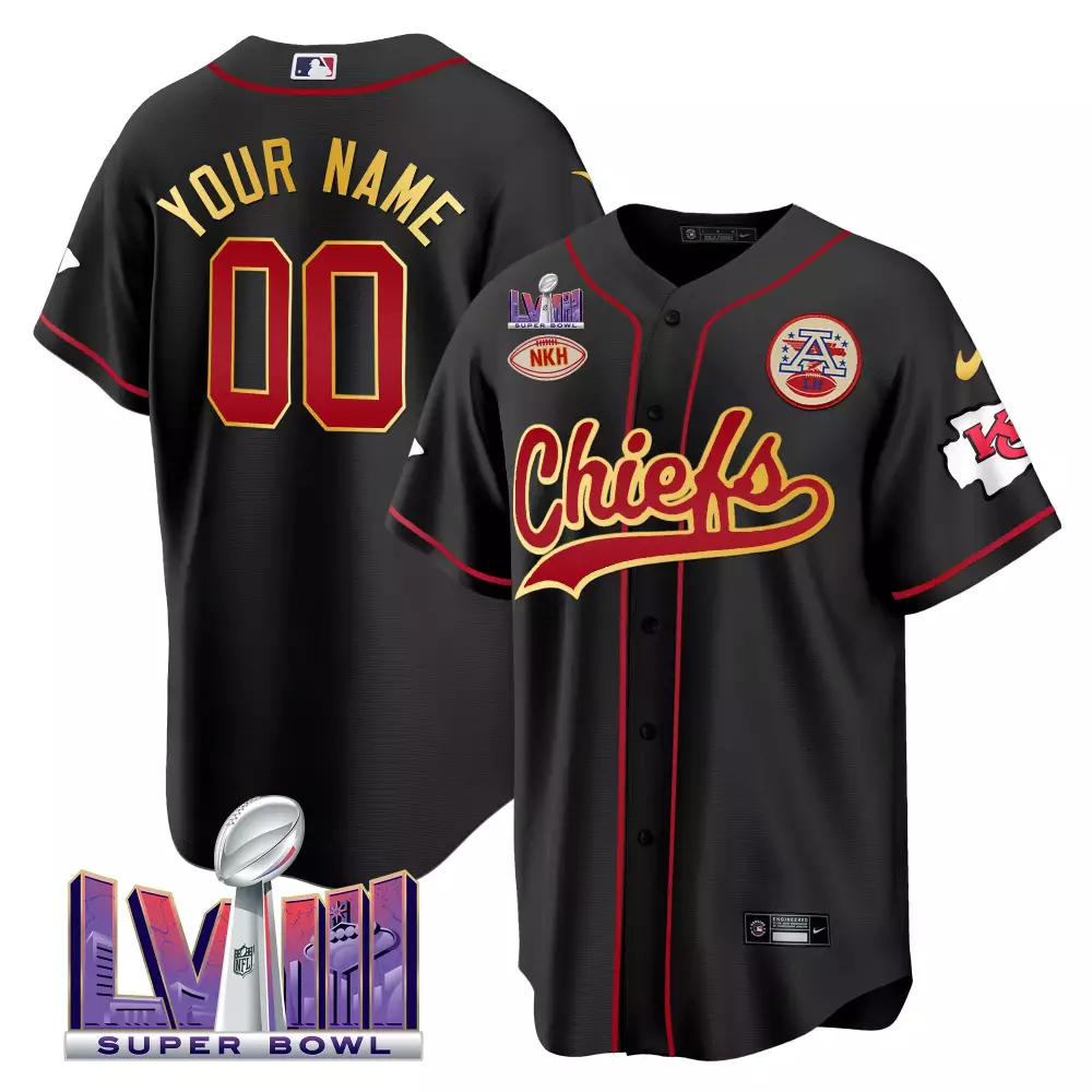 custom black chiefs super bowl lviii jersey all stitched vapor men s