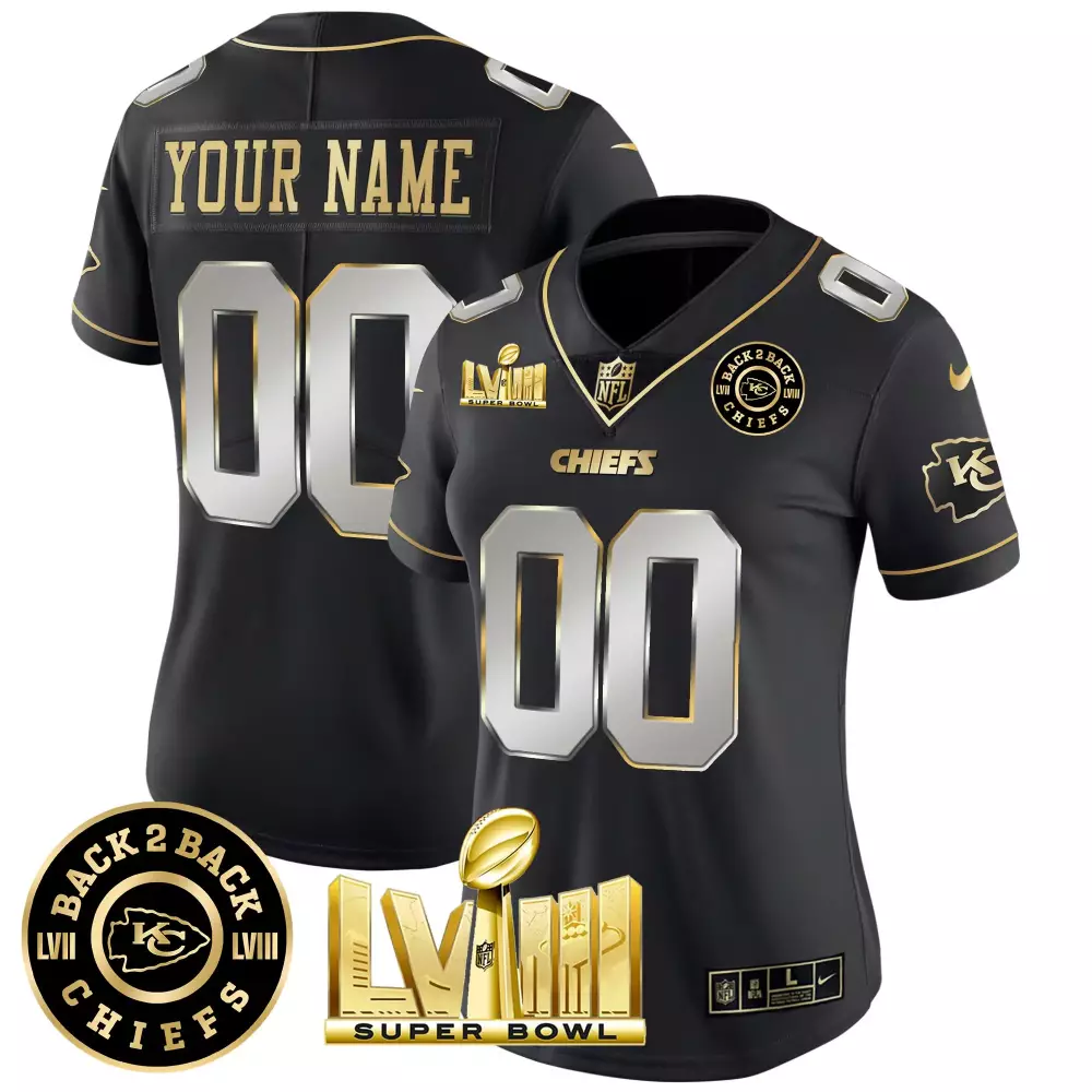 custom black chiefs super bowl lviii jersey all stitched vapor men s