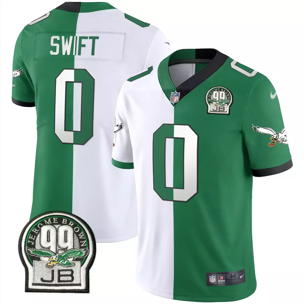 d andre swift 0 philadelphia eagles green all stitched vapor jersey with jerome brown patch