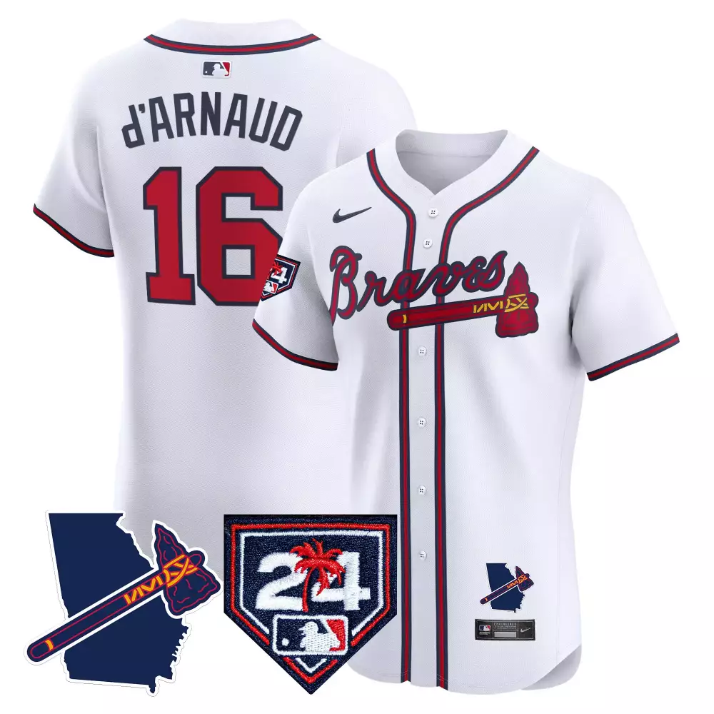 Travis d'Arnaud 16 Atlanta Braves 2024 Stitched Jersey | Jackie Robinson Patch | Limited Edition Fan Gear | For Men, Women & Youth
