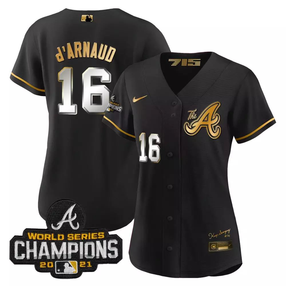 Travis d'Arnaud 16 Atlanta Braves Women's Black Vapor Jersey | 2021 World Series Champions | For Women & Youth